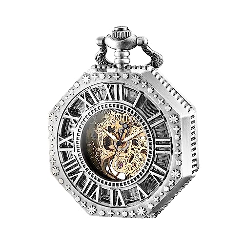 BOSHIYA Men's Mechanical Pocket Watch, Classic Antique Octagonal Pocket Watch,
