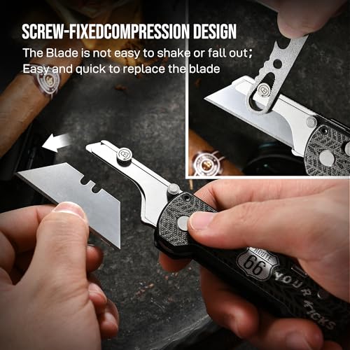 Image of OKNIFE U1 Pro Multitool Folding Utility Knife with Folding Screwdriver, Quick Change Blade, Rail Lock & Pocket Clip for Men Women (Route 66 (Black))