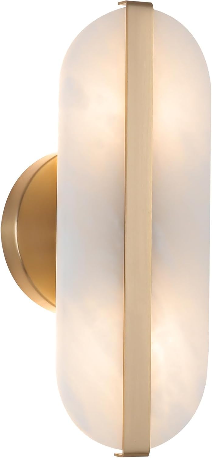 HPTHLY Natural Alabaster Wall Sconces Marble Wall Sconces Gold Bathroom Vanity Wall Light Fixture Stone Wall Lamp Alabaster Sconces Wall Lighting For Bedroom Living R(1Pack)