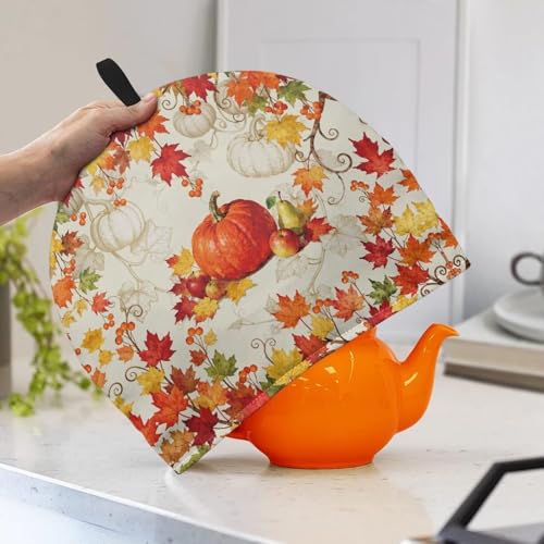 Image of Thanksgiving Pumpkin Print Tea Pot Cover Teas Cosy Insulated Tea Cozies Home Kitchen Decoration Teapot Dust Cover Warming Tea Kettle Quilt Creative Gifts for Banquet