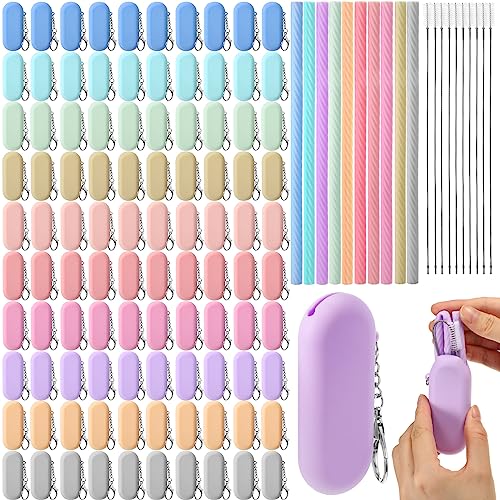 Rtteri 100 sets de pitillos reutilizables de silicona plegables miniatura 1