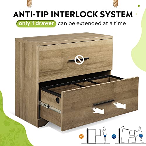 Devaise 2 Drawer Wood Lateral File Cabinet With Anti-Tilt Mechanism, Storage Filing Cabinet For Home Office, Gray Oak #TOP5