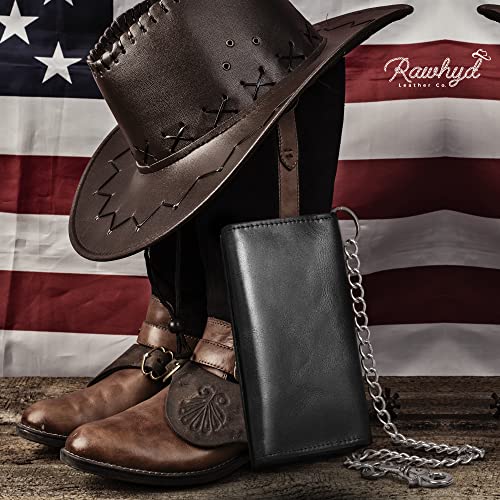 Raw Hyd Black Chain Wallets For Men – Trifold Biker Wallets For Men With Chain – Chain Wallet W/ 12 Credit Card Slots, Money Sleeve, & Zippered Pocket – 6.7” Genuine Leather Wallet With Chain For Men #TOP5