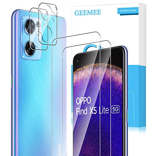 GEEMEE Para OPPO Find X5 Lite de Pantalla Protector de Lente de cámara,【2 Pack + 2 Pack 】 Cristal Templado Película Vidrio Templado 9H Alta Definicion Glass Screen Protector Cover