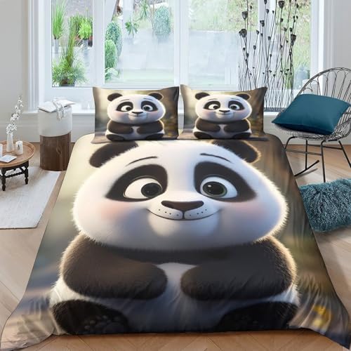 Housse de couette panda 3D en microfibre 135x200 cm avec 2 taies d'oreiller