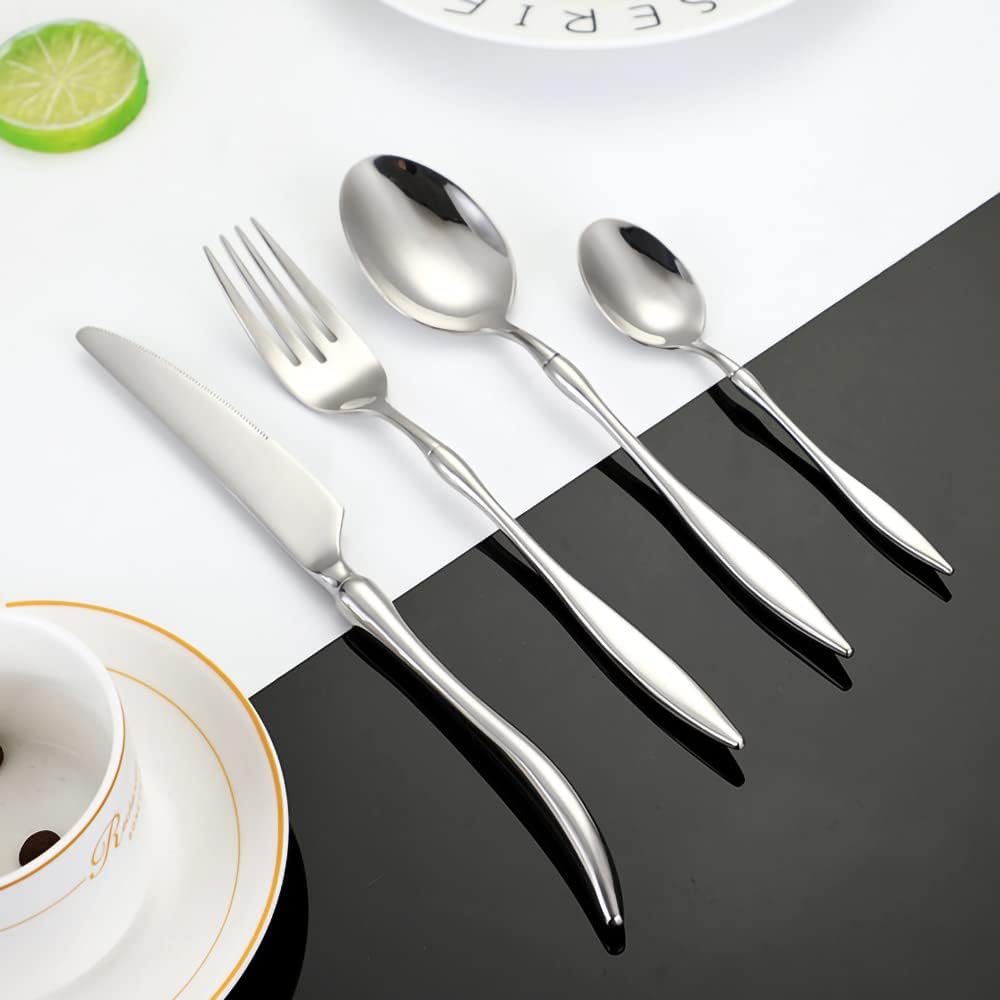 Seahorse Shape Handle Stainless Steel Silverware Set, 60 Piece Dining Set, Kitchen Utensil Set, Fine Dining Cutlery Set Including Spoon, Fork & Knife, Dishwasher Safe (12 People)