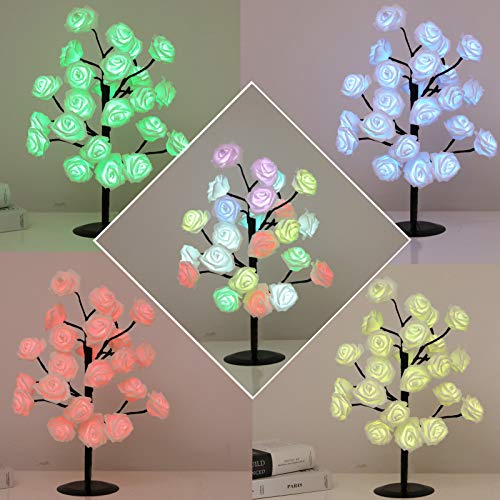 24 Led Rose Lamp, 16 Colors Rose Tree With Led Lights Color Changing Remote Timer Table Top Decorations, Rose Lights Table Lamp For Wedding Mother's Day Christmas Decorations, Gift For Girls Mom #TOP4