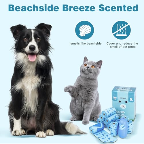 Image of Joyeux 240 Count Ocean Scent Dog Poop Bags Rolls,with Dispenser,Leak-Proof Large Doggie,Extra Thick Poop Bag for Dogs,Cats Litter Bags,Blue Trash Bags for Doggy Pets Bolsa de Popo de Perro (Pack of 2)