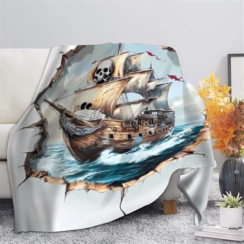 Couverture Pirate en microfibre 150x200cm jeté de canapé doux pour voyage et camping - 5