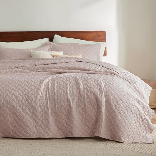 Image of Bedsure Quilts Twin Size - Lightweight Bedspreads Twin Size with Basket Weave Pattern, Soft Quilt Bedding Set, Dusty Rose Comforter Set Coverlet for All Seasons with 1 Pillow Sham (68 inch x 86 inch)