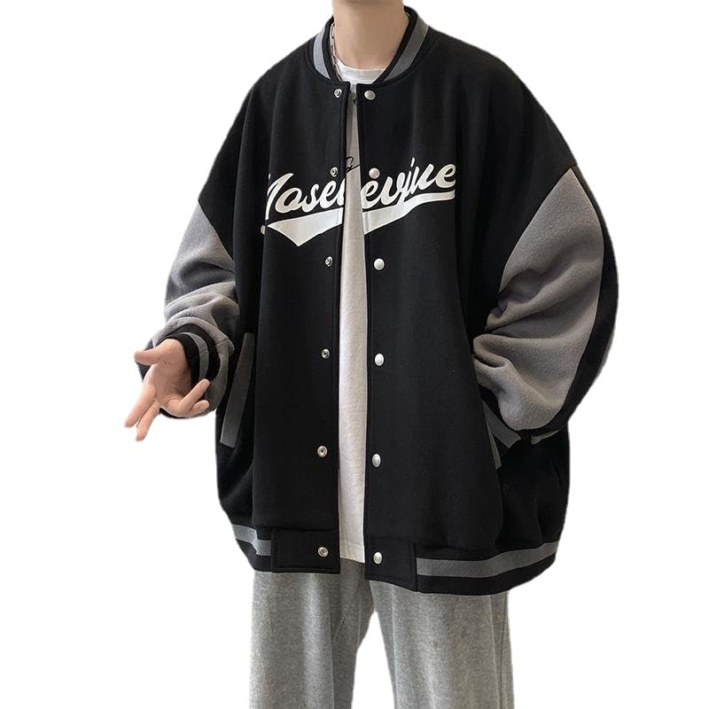 Y2k Grunge Fleece Baseball Uniform Baggy Embroidery Streetwear for Men Button on Jackets Oversized Acubi Outwear
