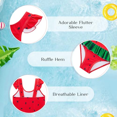 Image of Vieille Toddler Little Girls One Piece Swimsuits Ruffles Bathing Suits Mermaid Dinosaur Swimwear 2-7T