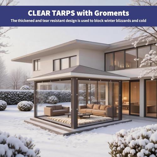 Clear Waterproof Tarp with Grommets, Heavy Duty Vinyl Tarpaulin, Tear Resistant Transparent Cover for Patio, Greenhouse, Garden, Chicken Coop (Includes Ropes & Zip Ties) (3x6FT) — view 6