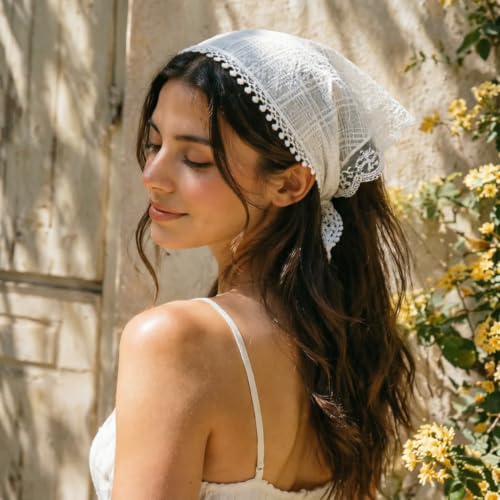 Image of DRESHOW Floral Crochet Hair Bandana Tie Knotted Headscarf Vintage Headband Knitted Head Kerchief for Women Girls