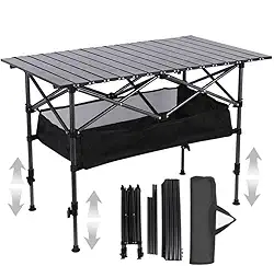 JOYFOX Mesa Dobrável 120cm Ultraleve Portátil Altura Ajustável Resistente Para Camping Garden Life Acampamentos Churrascos Piqueniques Caminhadas Pesca Preto