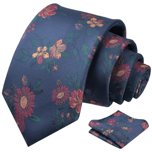 Image of Alizeal Mens 3.15'' Colorful Flower Pattern and handkerchief Necktie Set