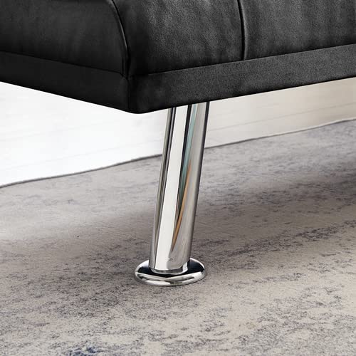 Anwicknomo Convertible Folding Futon Sofa Bed With Metal Legs & 2 Cupholders, Modern Faux Leather Upholstered Couch Loveseat Sleeper, Folding Couches Bed, Removable Armrests For Small Spaces (Black) #TOP5