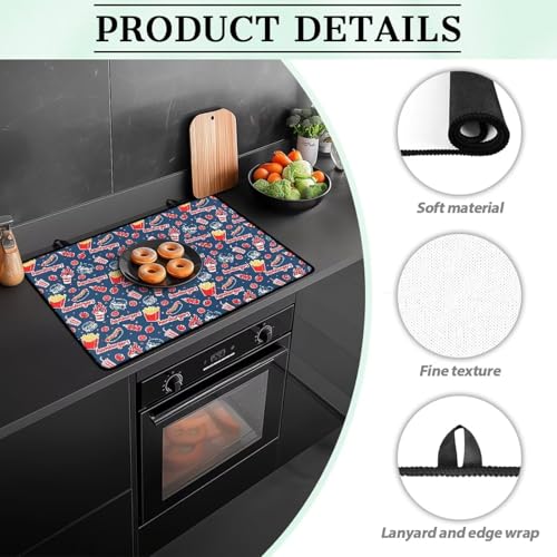 Image of American Flag Elk Kitchen Stove Cover for Electric Stove Heat-Resistant Induction Stove Top Protector with Hanging Loop Countertop Mat 29.18 x 20.96 inches 4th of July Decor