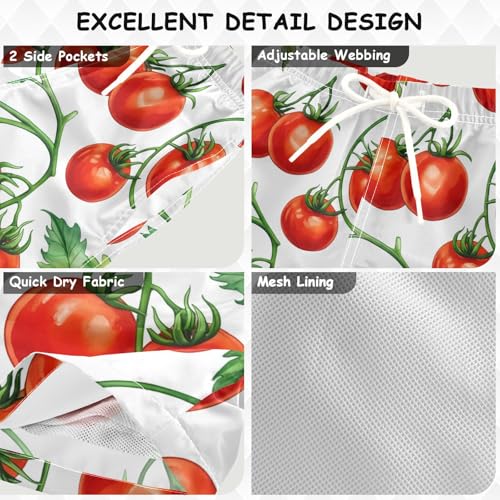 DOMIKING Tomato Branch Leaves White Kids' Swim Trunks with Mesh Lining Boys Swimsuits with Pockets for Kid Boy Toddler Quick Dry XS3