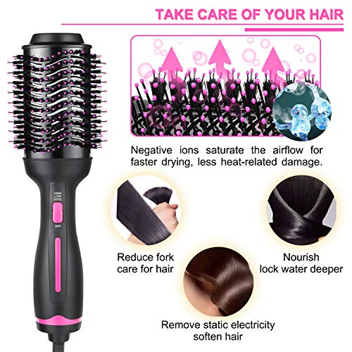 Hair Dryer Brush, Hot Air Brush, Hair Styler for Drying & Straightening & Curling, 3 in 1 Pink Lighter Styler, Hair Dryer & Volumizer - Thumbnail 3