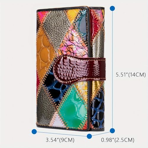 Wallet Women, Elegant Ladies Handmade Bag Short Wallet Colorful Splicing Coin Purse Multi Card Position Head Layer Cowhide Money Clip (4203Lacquered Leather Diamond)3