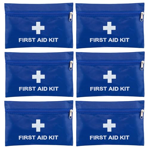 Image of 6 Pack Empty First Aid Kit Bag, Small First Aid Pouch Bulk, Water Resistant Travel Medical Organizer, Mini Emergency Supply Storage for Home, Car, Office, Camping, Outdoors (Blue, 20X14cm, Bag Only)