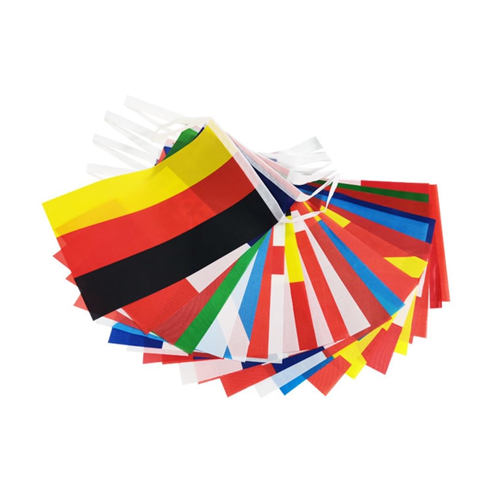 Guirlande de 100 drapeaux multicolores - Guirlande internationale à suspendre - Pour chambre d'enfant, mariage, bar, festival, fête - 20 x 28 cm - 80 m - Avec 200 drapeaux