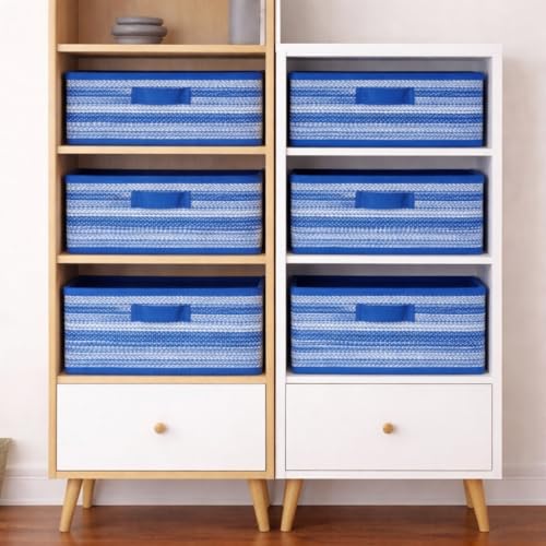 Image of DALUCI Foldable Wardrobe Organizer Storage Box (Pack of 6, Blue) | Premium Clothes Storage Basket for Wardrobe & Closet | Strong Non-Woven Foldable Boxes for Storage | Space Saving Cloth Organizer