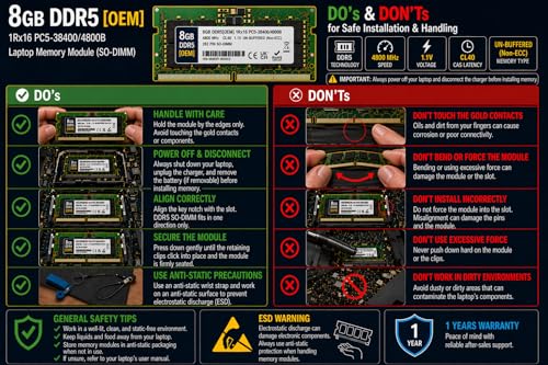 Image of 8GB DDR5 4800MHz OEM Laptop RAM Compatible with Samsung [Key Specs: PC5-38400 /4800B | 262-Pin SO-DIMM | CL40 | 1Rx16 | 1.1V | Non-ECC] | 1 Year Seller Warranty