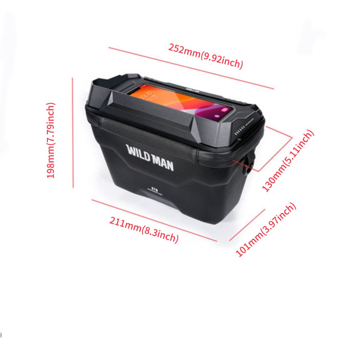 WILD MAN Bolsa de Manillar de Bicicleta Resistente a la Lluvia de liberación rápida de 3 L, Cesta rígida para Bicicleta MTB, Bicicleta de montaña, Carretera y Scooters (XT8, Negro)
