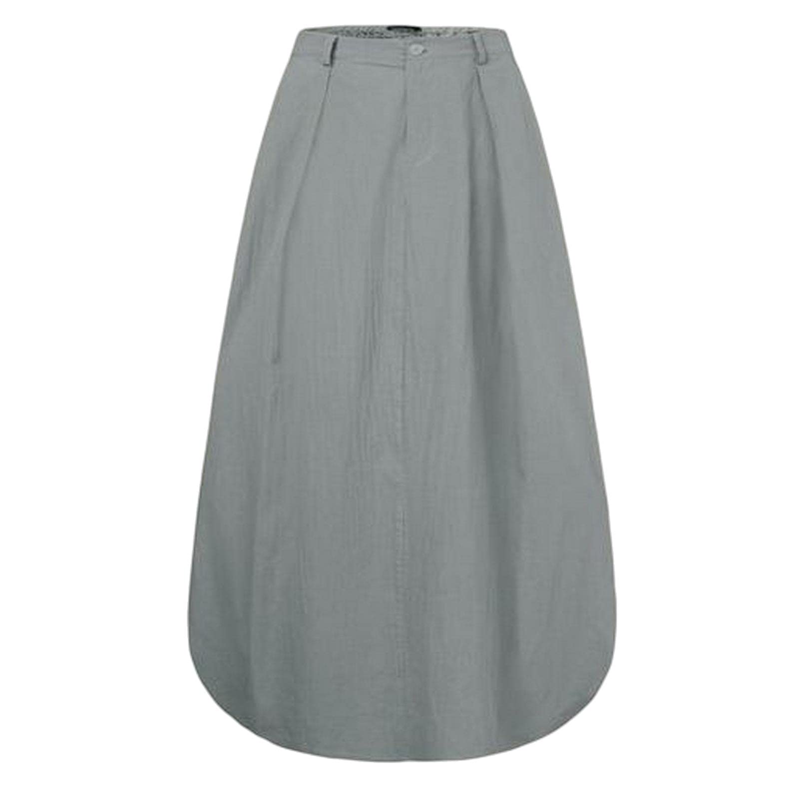 Falda larga para primavera, verano, casual, falda larga para mujer, cintura alta, color sólido, mezcla de algodón, dobladillo grande, maxi falda, gris, 40