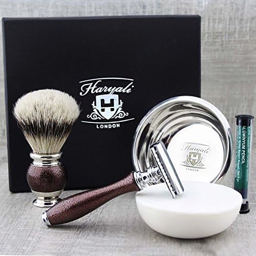 Premium Classic Men's Shaving Set ft Top Grade Silver Tip Brush, DE Safety (Blades Not Included), Engraved Bowl & Soap