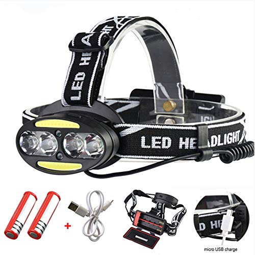 Lampe Frontale LED,Torche Frontale,Phare 30000 Lumen Lampe de phare 4 xm-l T6 2 'cob '2'red Led Head Lampe lampe torche avec chargeur de batteries