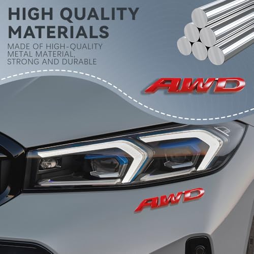 Image of 2PCS AWD Emblem Sticker, AWD Decals, 3D Metal Letter Badge Decal with Strong Adhesive, Universal Car Exterior Accessories Chrome Tailgate Side Badge Stickers Compatible with Vehicle, SUVs, Trucks