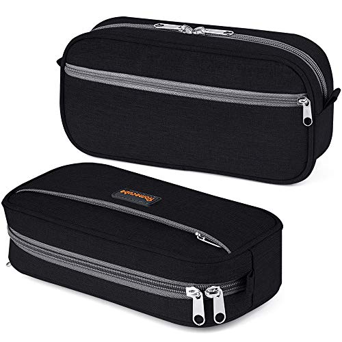 Potlood Hoesje met vakken, Homecube Grote Capaciteit Potlood Tas Dubbele Rits Pen Tas Waterdichte Make-up Tas voor Jongens en Meisjes, 23x12x6cm (Zwart)