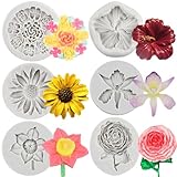 MYPRACS Daisy Flower Silicone Mold Rose Flower Fondant Molds Orchid Plumeria Flower Candy Mold Hibiscus Flower Chocolate Mold For Cake Decorating Cupcake Gum Paste Polymer Clay Set Of 6