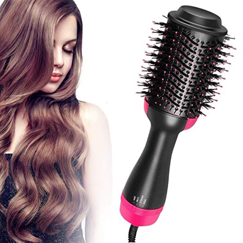 One Step Hair Dryer and Volumizer, Beauty Hot Air Brush, Blower Hair Dryer Salon Hot Air Paddle Styling Comb Negative Ion Generator Hair Straightener Curler Comb (Black)