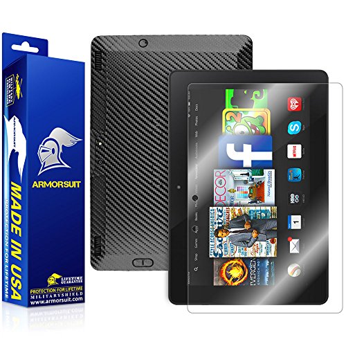 Armorsuit MilitaryShield Black Carbon Fiber Skin Wrap Film + HD Clear Screen Protector for Amazon Kindle Fire HDX 8.9