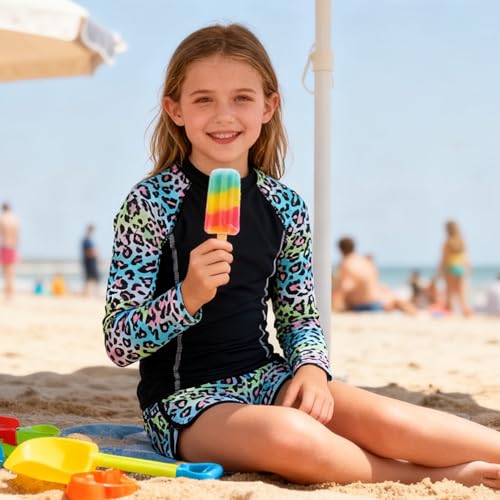 Image of Vogseek Girls Rash Guard Swimsuits 2 Piece Bathing Suit UPF 50+ Summer Swimwear Size 7-12T
