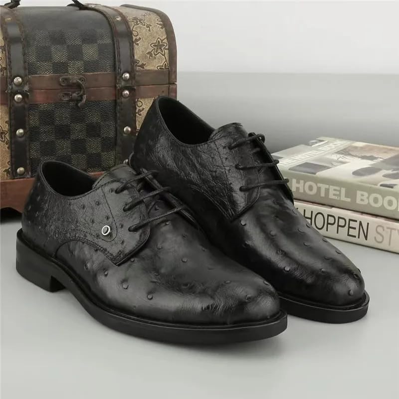 Authentic Real True Ostrich Skin Classic Solid Black Businessmen Dress Oxfords Genuine Exotic Leather Male Lace-up Soft Shoes2