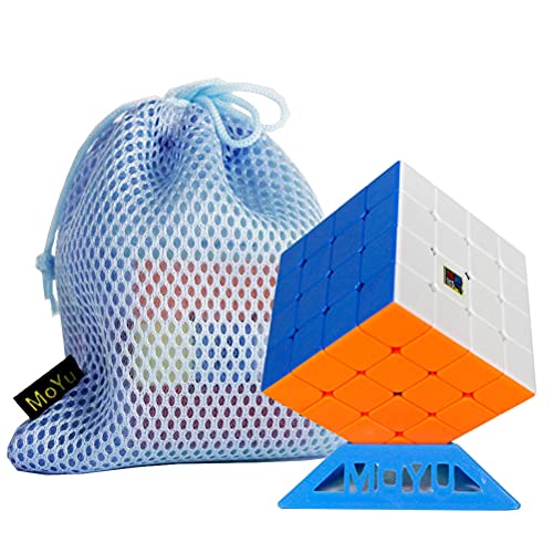 Oostifun FunnyGoo MoYu MFJS Mofang jiaoshi Cubing Classroom Meilong 4 M 4x4 Magic Puzzles Cubes MeiLong 4M Cubo de 4 Capas sin Pegatinas, con Bolsa y Soporte con el Logotipo de MoYu Cover