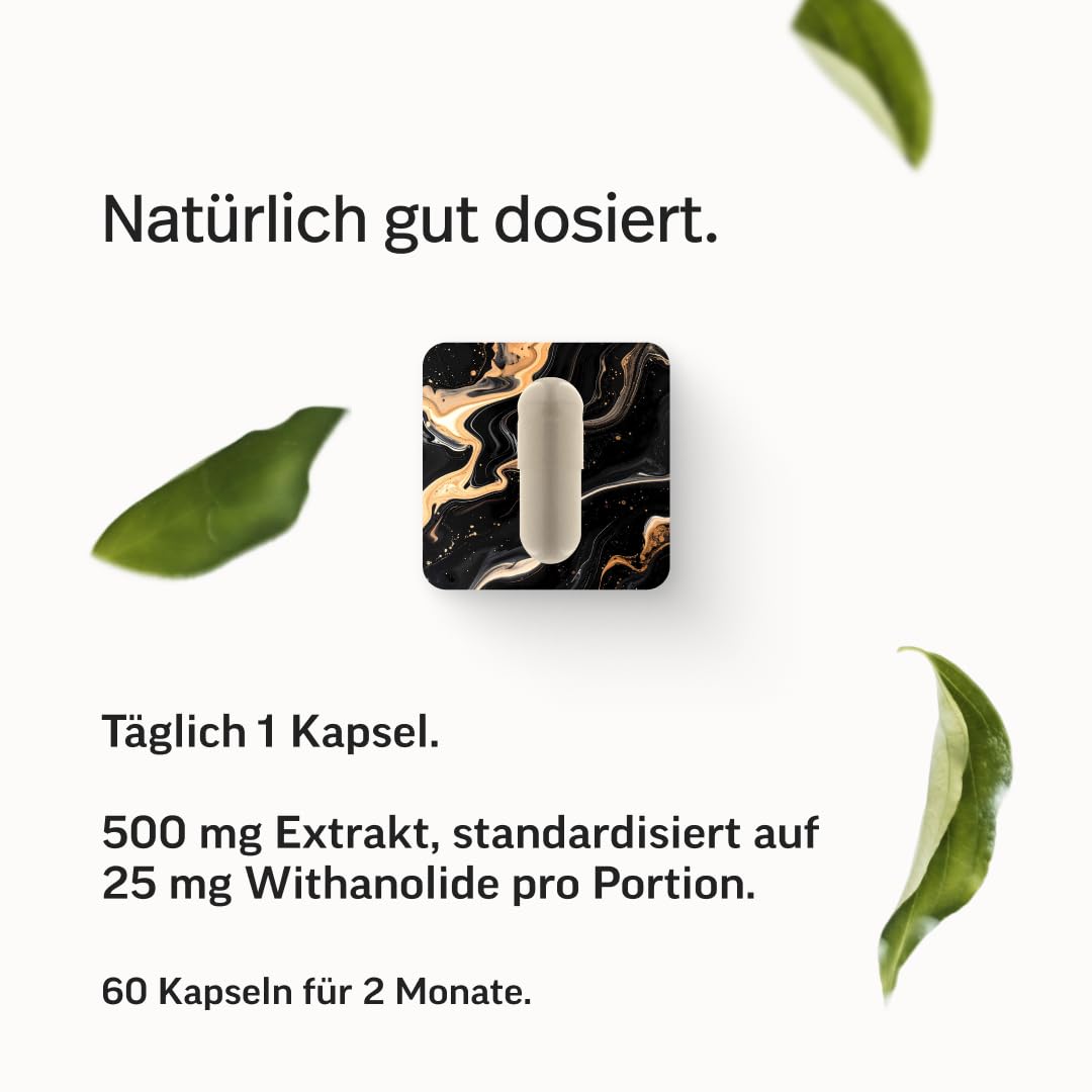 edubily® Ashwagandha-Extrakt - Mit 500 mg Extrakt pro Kapsel - Markenrohstoff KSM-66® mit 25 mg Withanoliden (60 Kapseln)