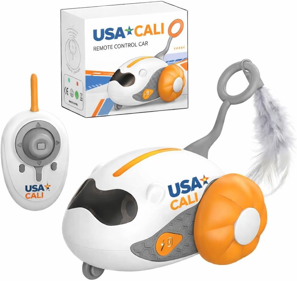 Electric Remote Control Cat Toy Mouse, Rechargeable Interactive Motion Toy with Breathing Gradient Light, Obstacle Avoidance & Auto Standby – Orange