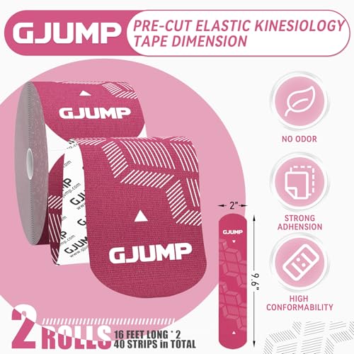 Image of Kinesiology Tape, 40 Count Precut Strips 2 Rolls Original Cotton Tape | Elastic Athletic Tape for Muscle Strain Relief & Joint Support, Latex Free Kinetic Tape, Waterproof & Breathable Sports Tape