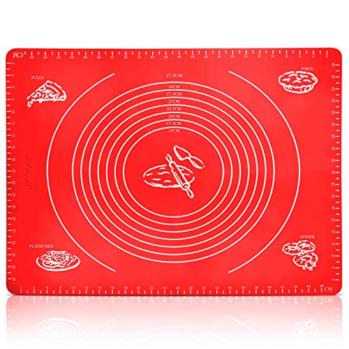 Belmalia Grande Tapis de Pâtisserie, de Cuisson, de Rolleau Résistant à la Chaleur, Silicone pour Votre Pizza, Pâte, Fondant, Cuisine 50x40cm Rouge