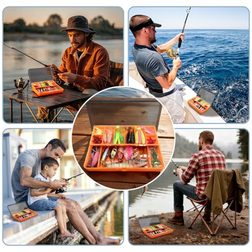 Fishing Lures Tackle Box, 193Pcs Fishing Accessories Including Topwater Lures Hooks VIBs Soft Baits, Fishing Bait Kit Gift for Anglers (193Pcs-Orange)
