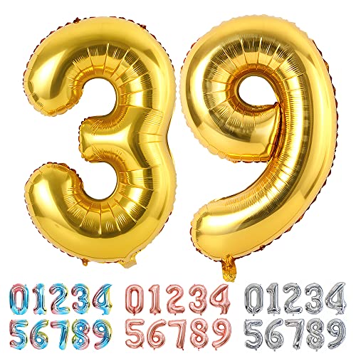 Ponmoo Foil Balloon Number 39 93 Gold, Giant Numbers 0 1 2 3 4 5 6 7 8 9 10-19 20-29 30-39 40 50 60 70 80 90 100, Large Balloons for Wedding Anniversary Birthday party decoration