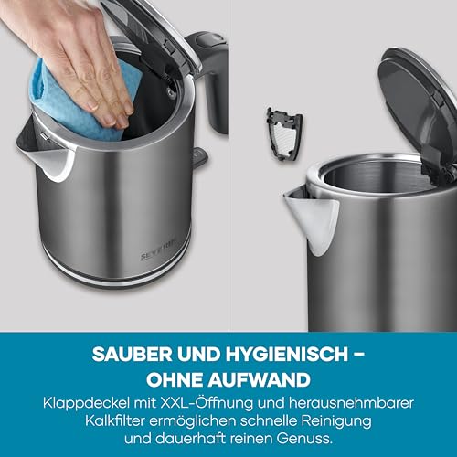 Severin Wasserkocher mit Fast-Boil-Power und Kalkfilter, 1 L Fassungsvermögen, Einhandbedienung, Teekocher mit 360° drehbaren Sockel… – Ansicht 6
