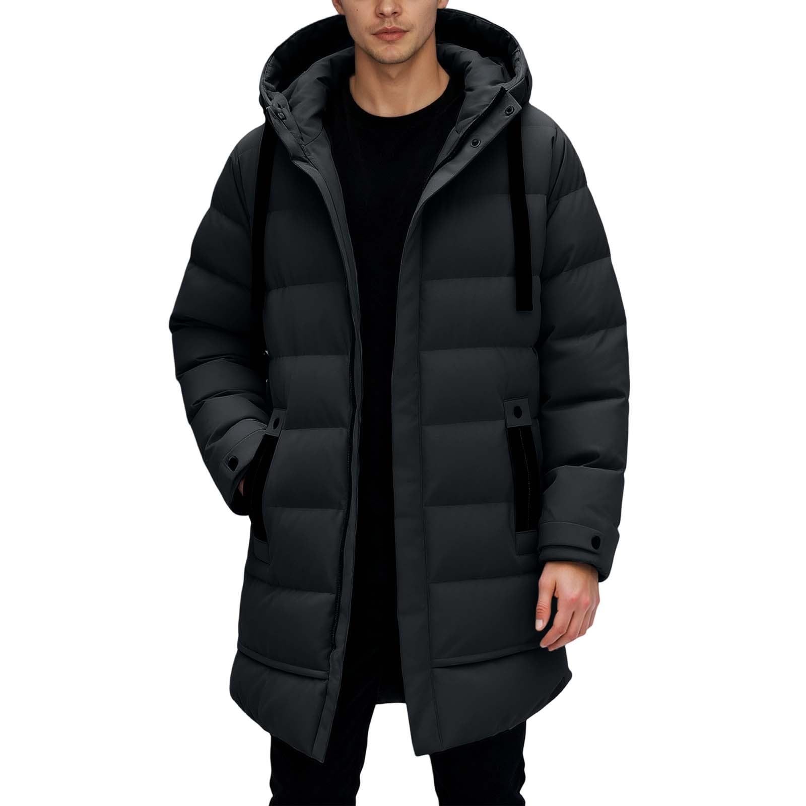 Generisch Wintermantel Lang Herren Steppjacke Hooded Winddicht Winterjacke Winterparka Herren mit Full Zip Skijacke Snowboard Puffer Jacke Daunenjacken Regular