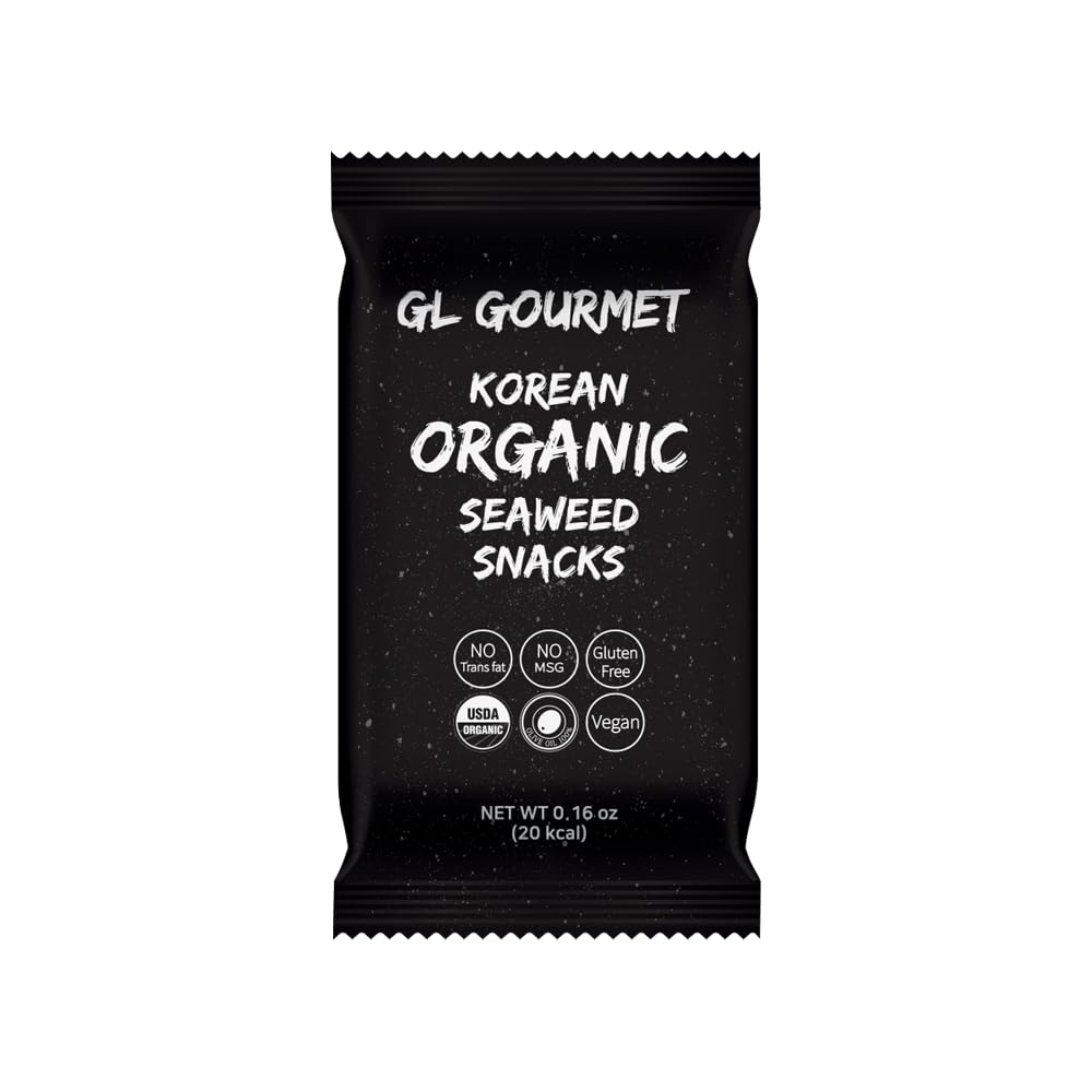 GL Gourmet - Premium Korean Organic Seaweed Snacks - 100% Olive Oil - Sea Salt - Crispy - Vegan - Gluten-Free - No MSG - Healthy Snack - Pack of 16 - MADE IN KOREAUSDA Organic
